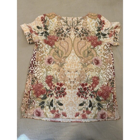 Soft Surroundings Small Floral Animal Print Short Sleeve Top Boho - Picture 2 of 6